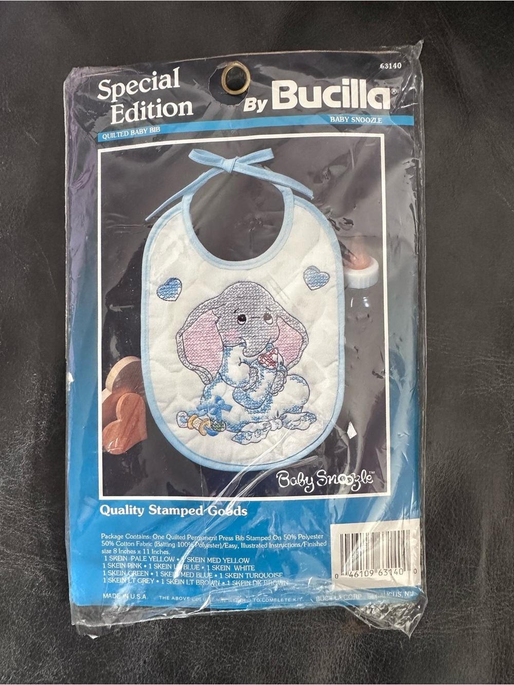 Bucilla Light Blue Quilted Baby Bib with Embroidered Elephant